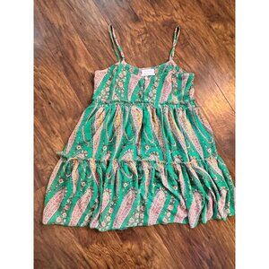 Urban Outfitters Rory Paisley Green Chiffon Tiered Mini Summer floral Dress S